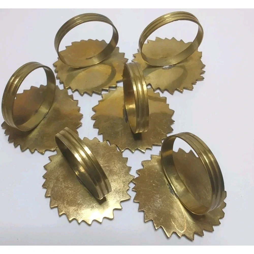 MCM Cast Brass Metal Set 6 Sunflower Napkin Rings Cottagecore Botanical Vintage